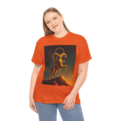 Unisex Heavy Cotton T-Shirt, Mountain Top 1v, Aries Zodiac Design