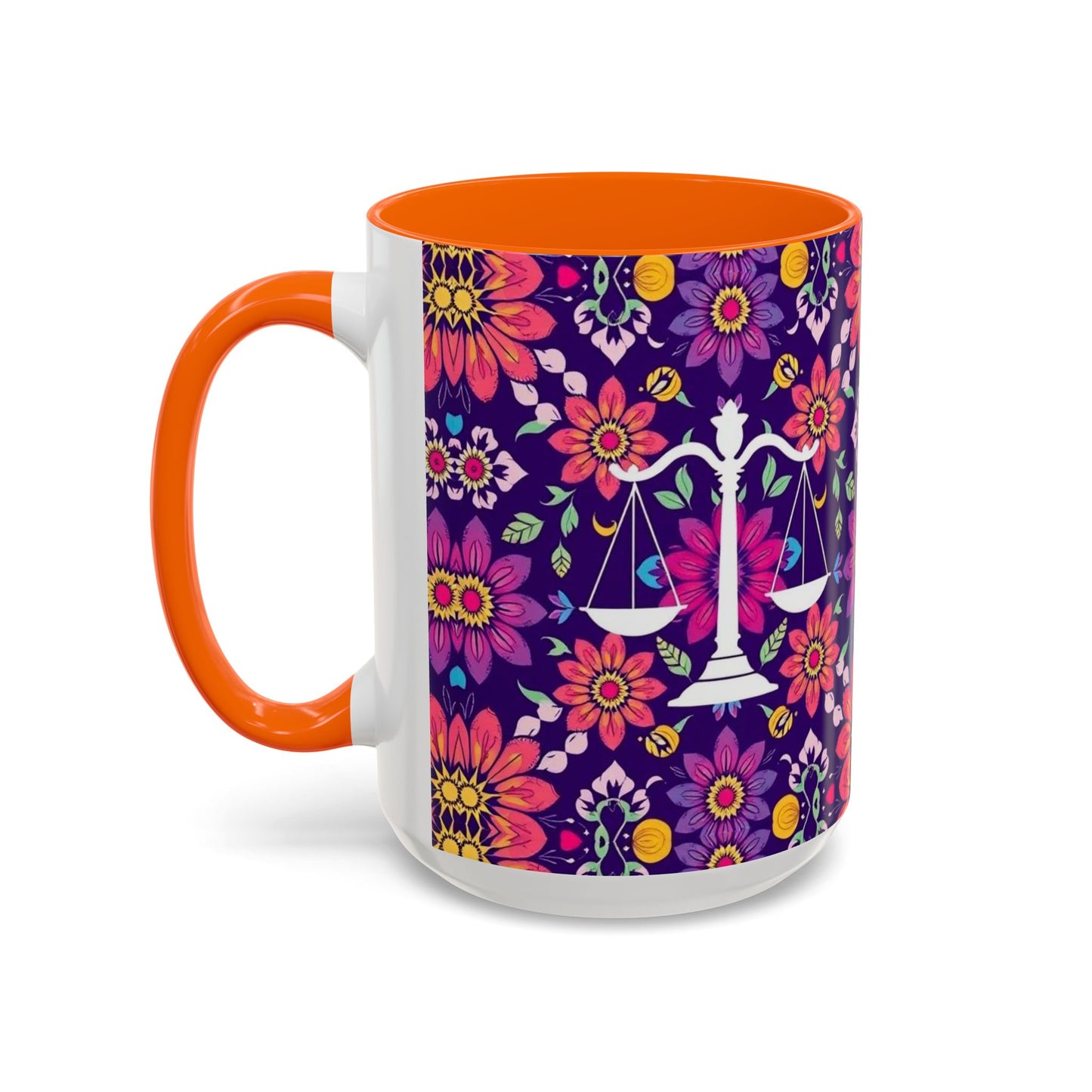 Accent Coffee Mug, Libra, Zodiac v3, Flower Pattern, (11, 15oz)