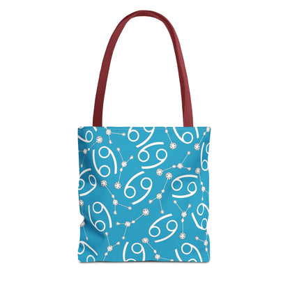 Tote Bag, Cancer Zodiac Sign, AOP, (Turquoise, White)