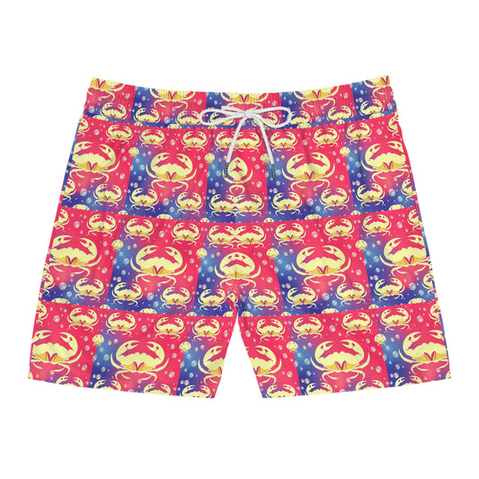 Men's Mid-Length Swim Shorts, (AOP), Cancer, Zodiac v1, Bubble Pattern