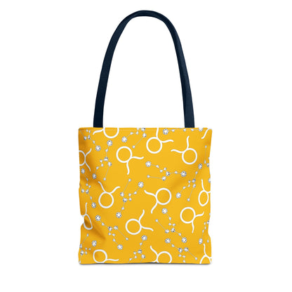 Tote Bag, Taurus Zodiac Sign, AOP, (Yellow, White)