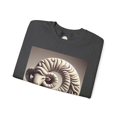 Unisex Heavy Blend™ Crewneck Sweatshirt, Round Statue, Aries Zodiac Design
