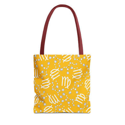 Tote Bag, Virgo Zodiac Sign, AOP, (Yellow White)