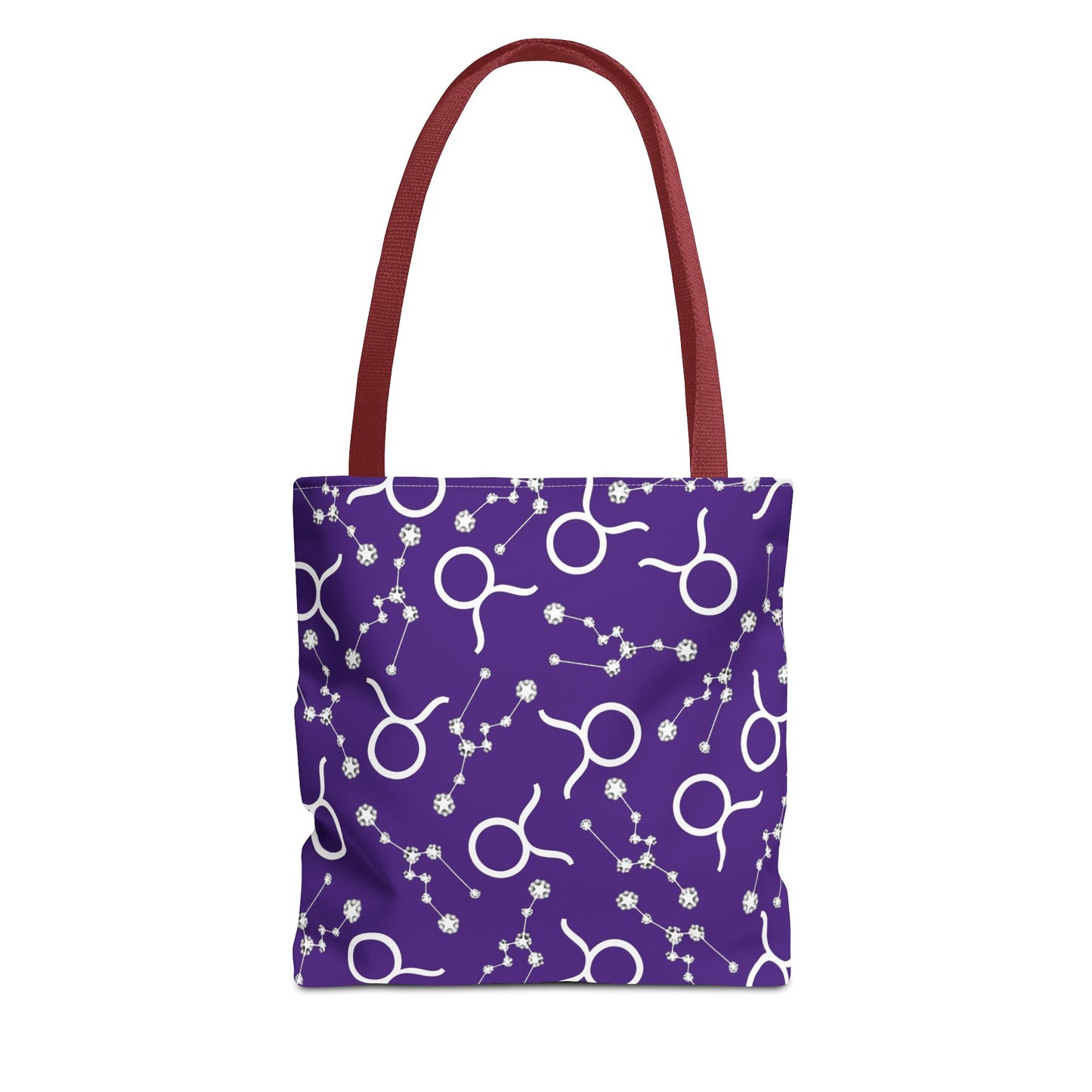Tote Bag, Taurus Zodiac Sign, AOP, (Purple, White)
