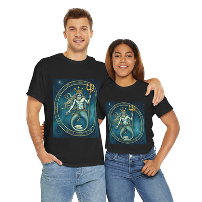 Unisex Heavy Cotton T-Shirt, Aquarius God 5v, Zodiac Design