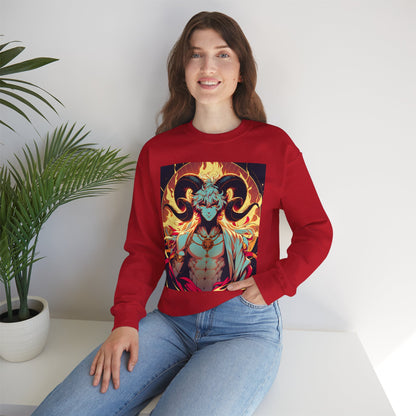 Unisex Heavy Blend™ Crewneck Sweatshirt, Anime Fire Aries, Zodiac Design