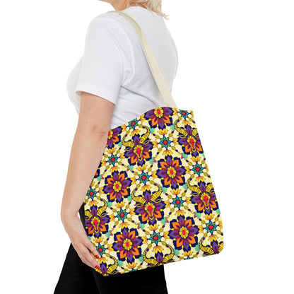 Tote Bag, (AOP), Taurus, Zodiac v5, Flower Pattern