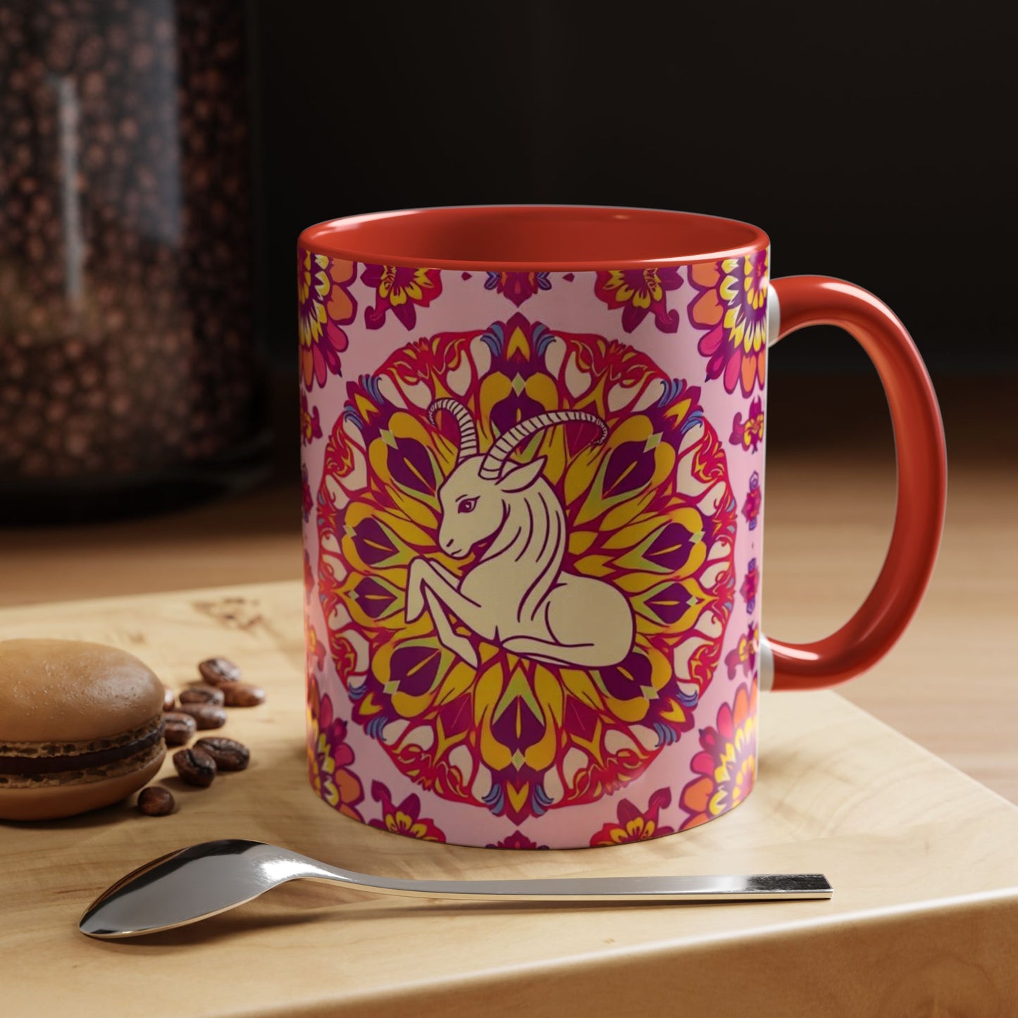 Accent Coffee Mug, Capricorn, Zodiac v3, Flower Pattern, (11, 15oz)