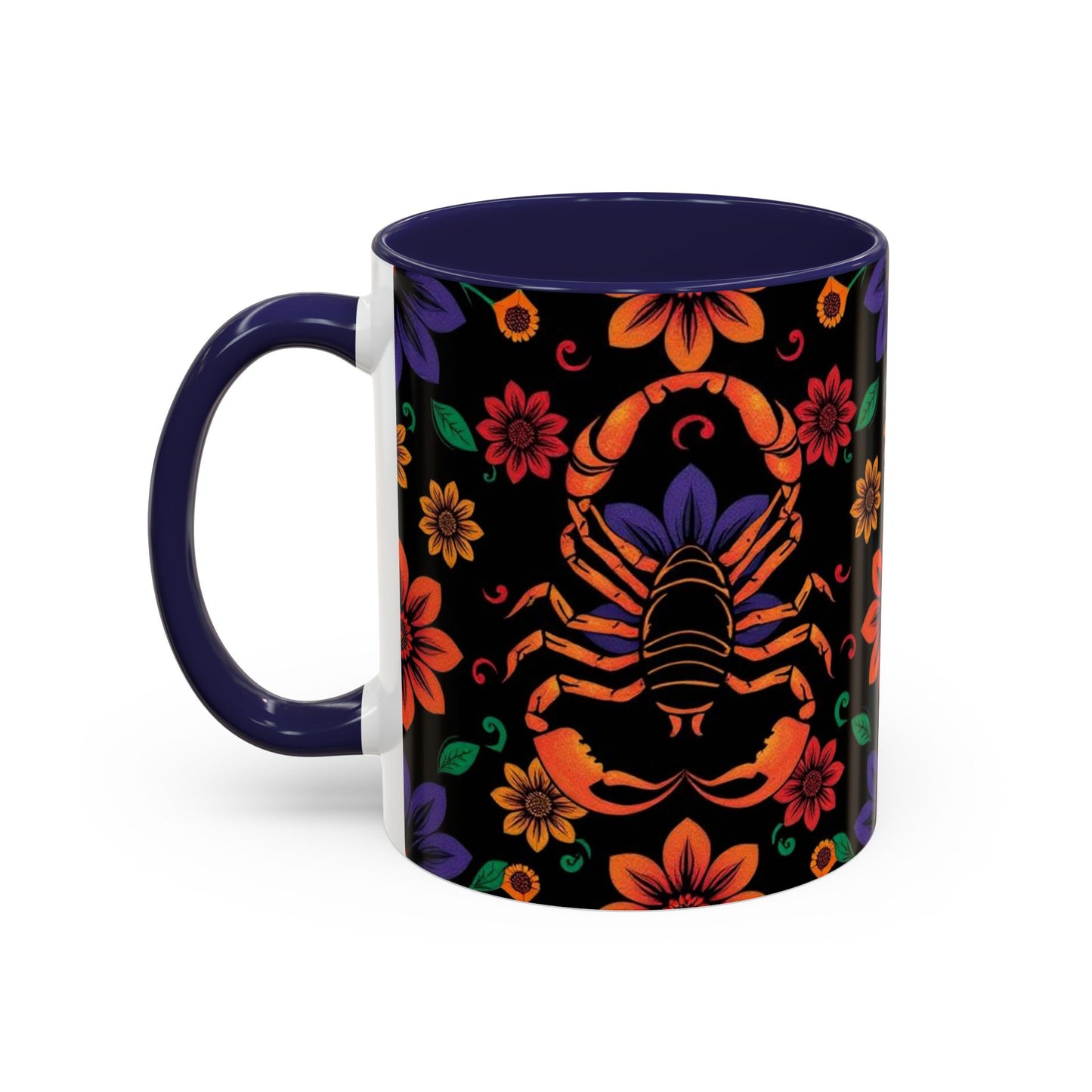 Accent Coffee Mug, Scorpio, Zodiac. Flower Pattern, (11, 15oz)