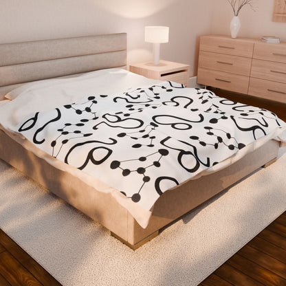 Velveteen Plush Blanket, Leo Zodiac Sign, Constellation & Symbol, White, 100% polyester