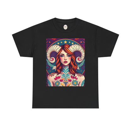 Unisex Heavy Cotton T-Shirt, Aries, Zodiac v1, Sexy Art