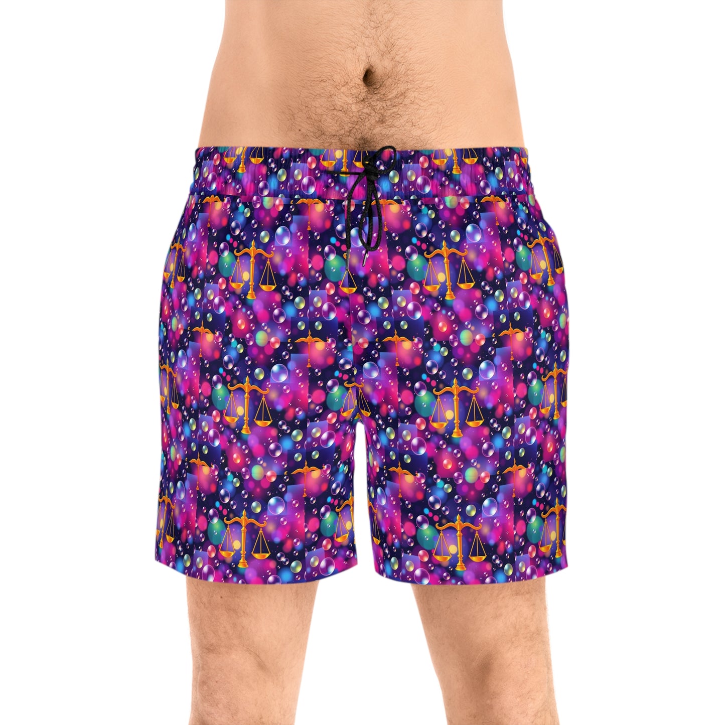 Men's Mid-Length Swim Shorts, (AOP), Libra, Zodiac, Bubble Pattern