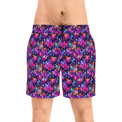 Men's Mid-Length Swim Shorts, (AOP), Libra, Zodiac, Bubble Pattern