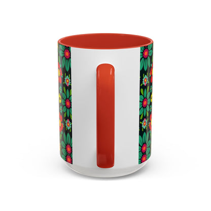 Accent Coffee Mug, Aquarius, Zodiac v4, Flower Pattern, (11, 15oz)