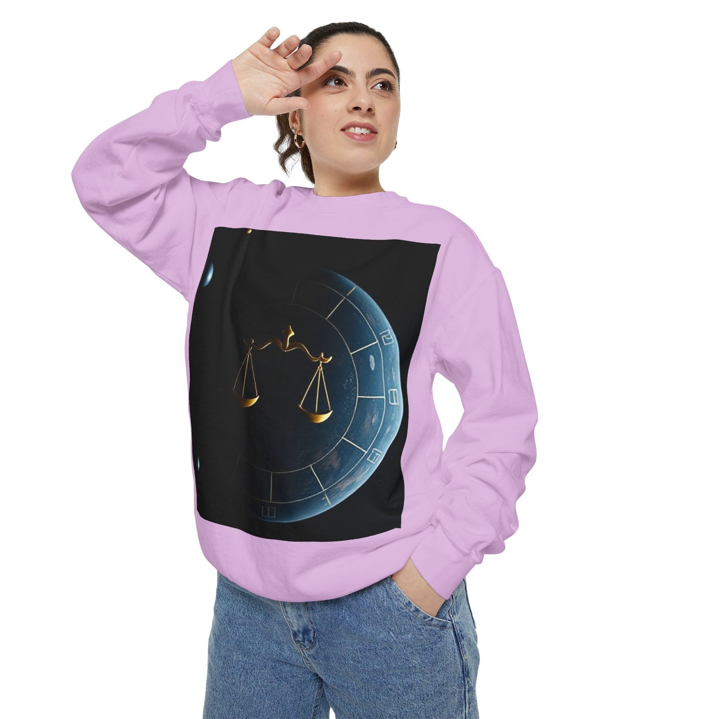 Garment-Dyed Sweatshirt, Unisex, Space Animal Design v1, Libra
