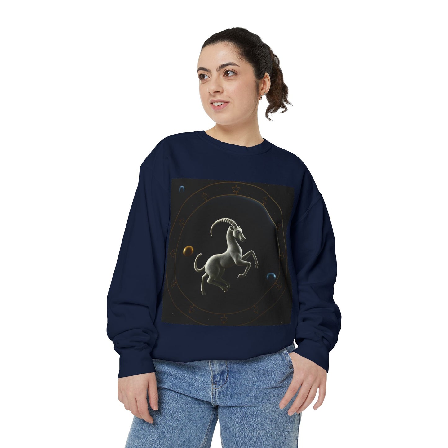 Garment-Dyed Sweatshirt, Unisex, Space Animal Design v1, Capricorn
