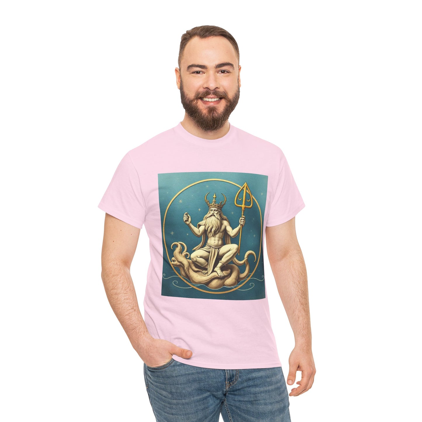 Unisex Heavy Cotton T-Shirt, Aquarius God 2v, Zodiac Design