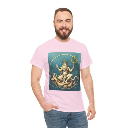 Unisex Heavy Cotton T-Shirt, Aquarius God 2v, Zodiac Design
