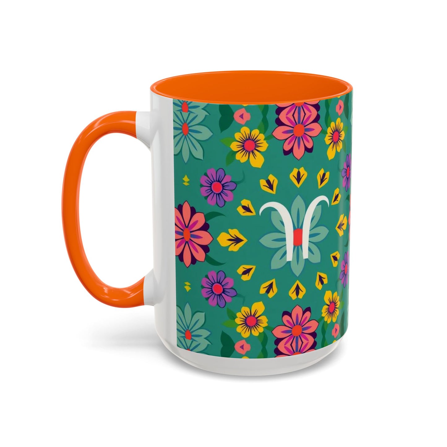Accent Coffee Mug, Aquarius, Zodiac v3, Flower Pattern, (11, 15oz)
