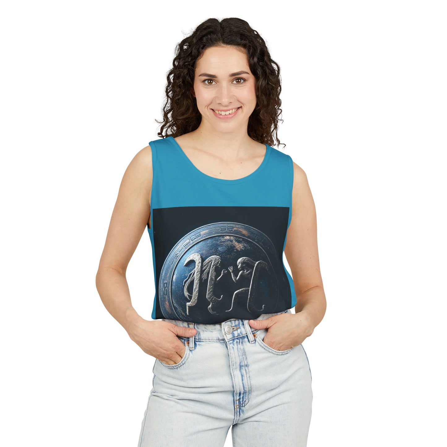 Unisex Garment-Dyed, Tank Top, Gemini Design, Space Symbol , 100% US cotton