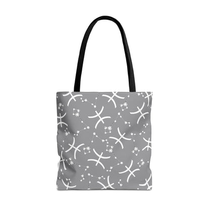 Tote Bag, Pisces Zodiac Sign, AOP, (Grey, White)