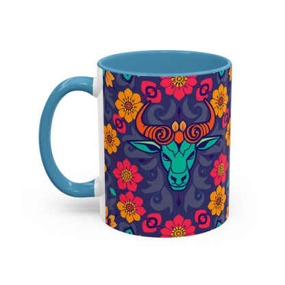 Accent Coffee Mug, Taurus, Zodiac. Flower Pattern, (11, 15oz)