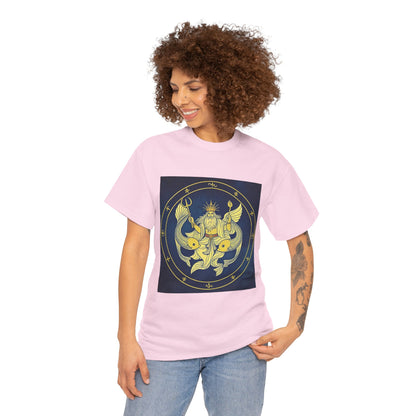 Unisex Heavy Cotton T-Shirt, King of Pisces, Zodiac Design