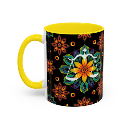 Accent Coffee Mug, Libra, Zodiac v4, Flower Pattern, (11, 15oz)