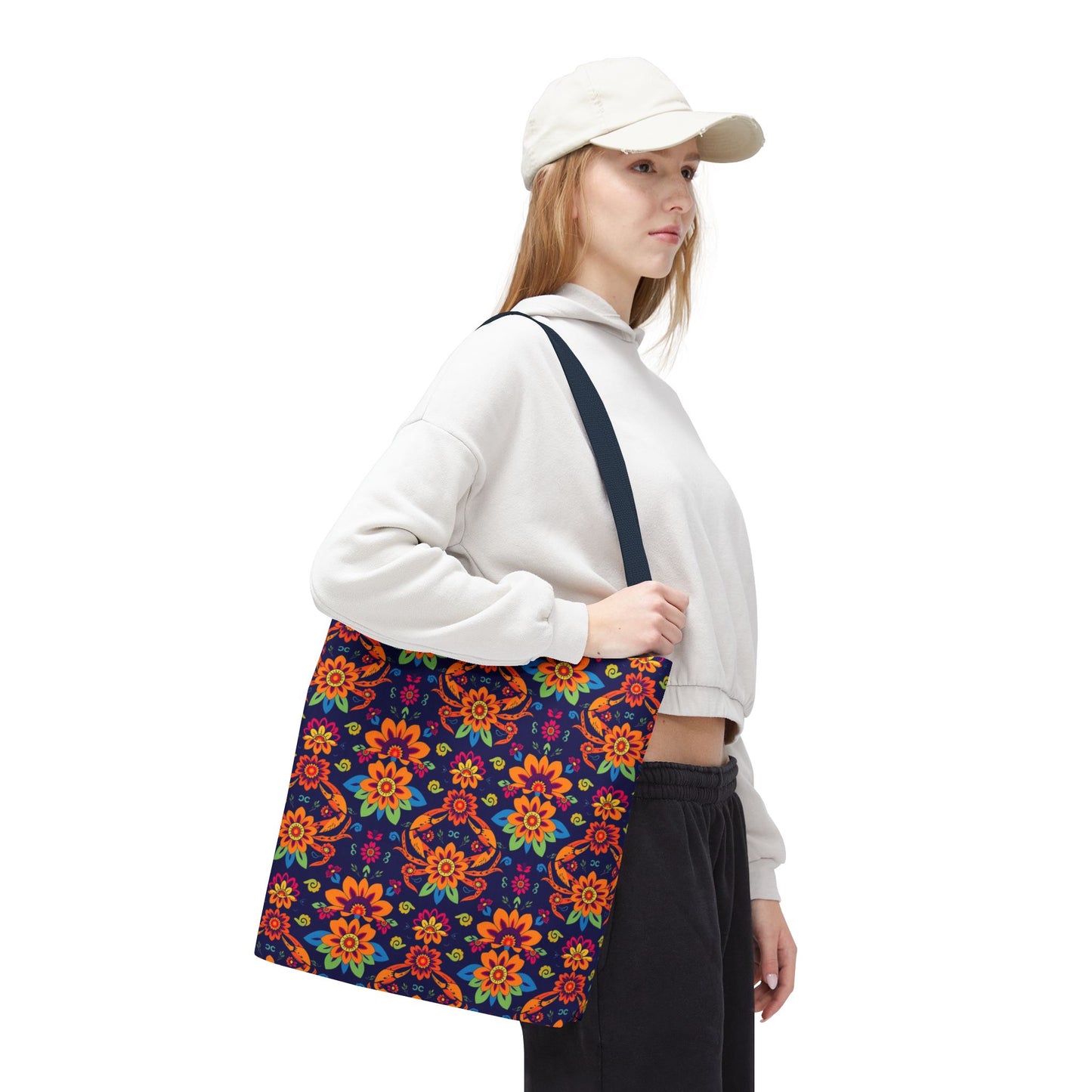 Tote Bag, (AOP), Cancer, Zodiac v6, Flower Pattern