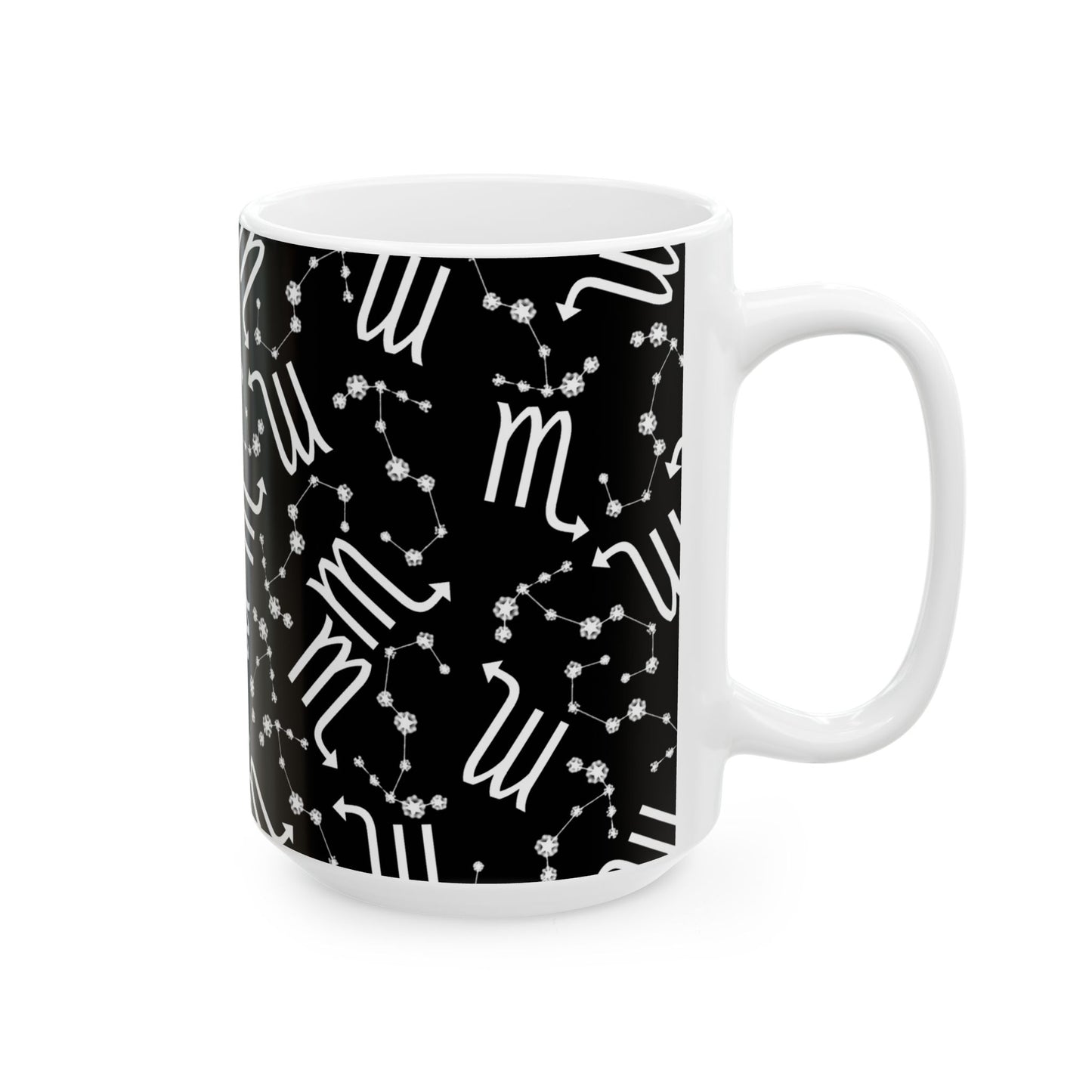 Ceramic Mug, (11oz, 15oz), Ceramic Coffee Mug, Black AOP, Scorpio Zodiac Design