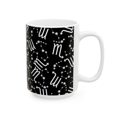 Ceramic Mug, (11oz, 15oz), Ceramic Coffee Mug, Black AOP, Scorpio Zodiac Design