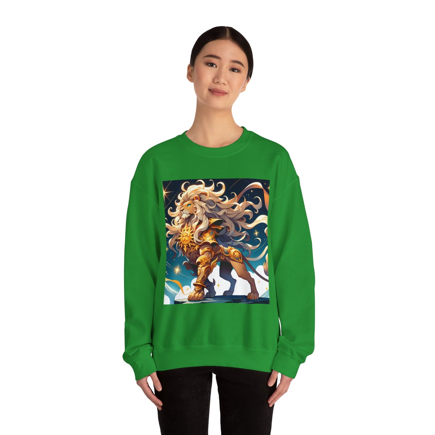 Unisex Heavy Blend™ Crewneck Sweatshirt,Cool Lion with White Hair, Leo Zodiac Design