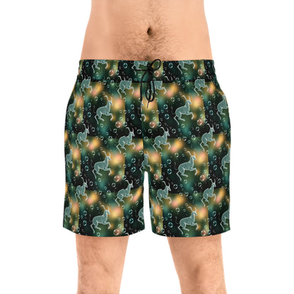 Men's Mid-Length Swim Shorts, (AOP), Capricorn, Zodiac v1, Bubble Pattern