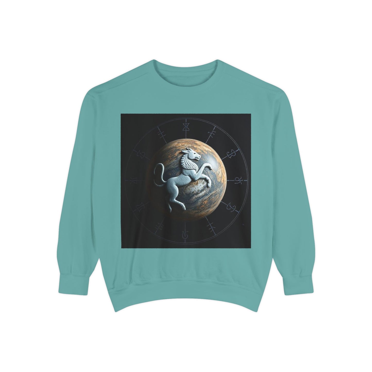 Garment-Dyed Sweatshirt, Unisex, Space Animal Design, Aquarius