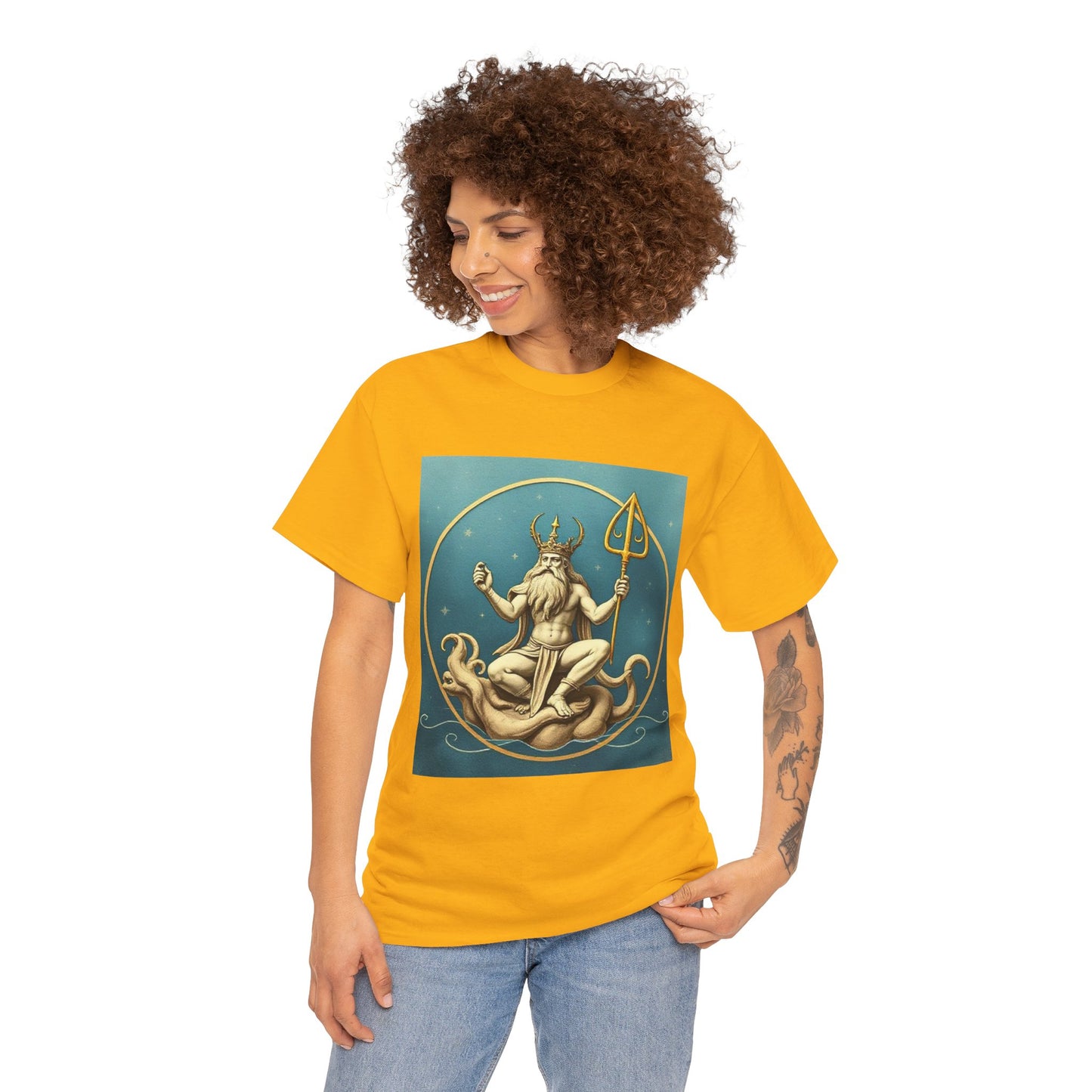 Unisex Heavy Cotton T-Shirt, Aquarius God 3v, Zodiac Design