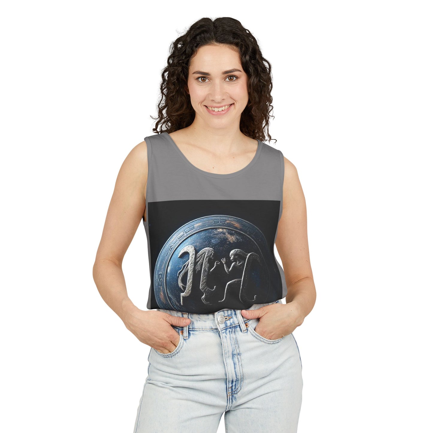 Unisex Garment-Dyed, Tank Top, Gemini Design, Space Symbol , 100% US cotton