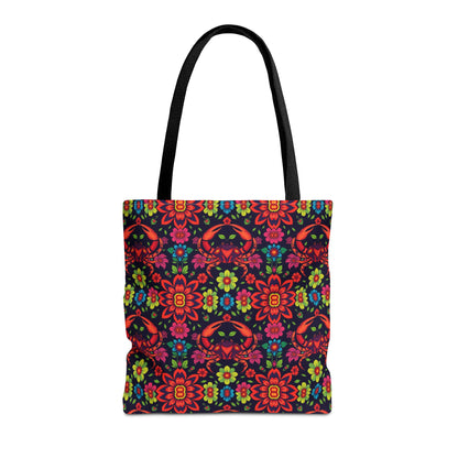 Tote Bag, (AOP), Cancer, Zodiac, Flower Pattern