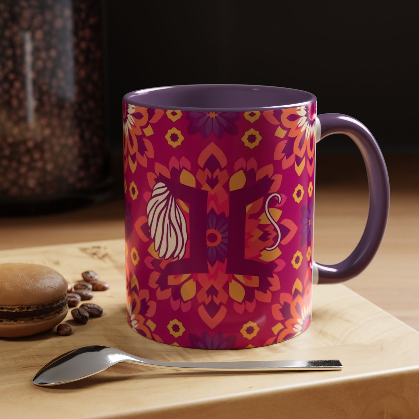 Accent Coffee Mug, Gemini, Zodiac v1, Flower Pattern, (11, 15oz)