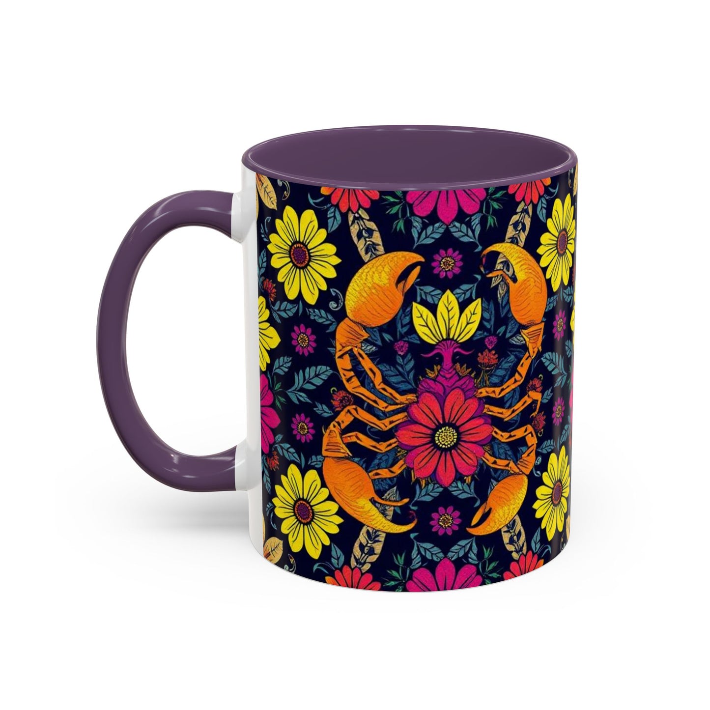 Accent Coffee Mug, Scorpio, Zodiac v3. Flower Pattern, (11, 15oz)