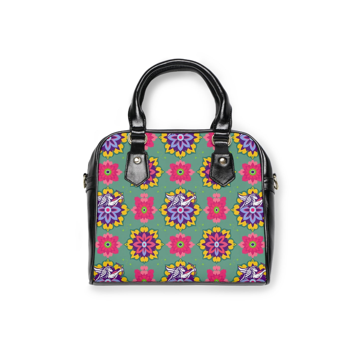 Shoulder Handbag, Sagittarius, Zodiac v1, Flower Pattern