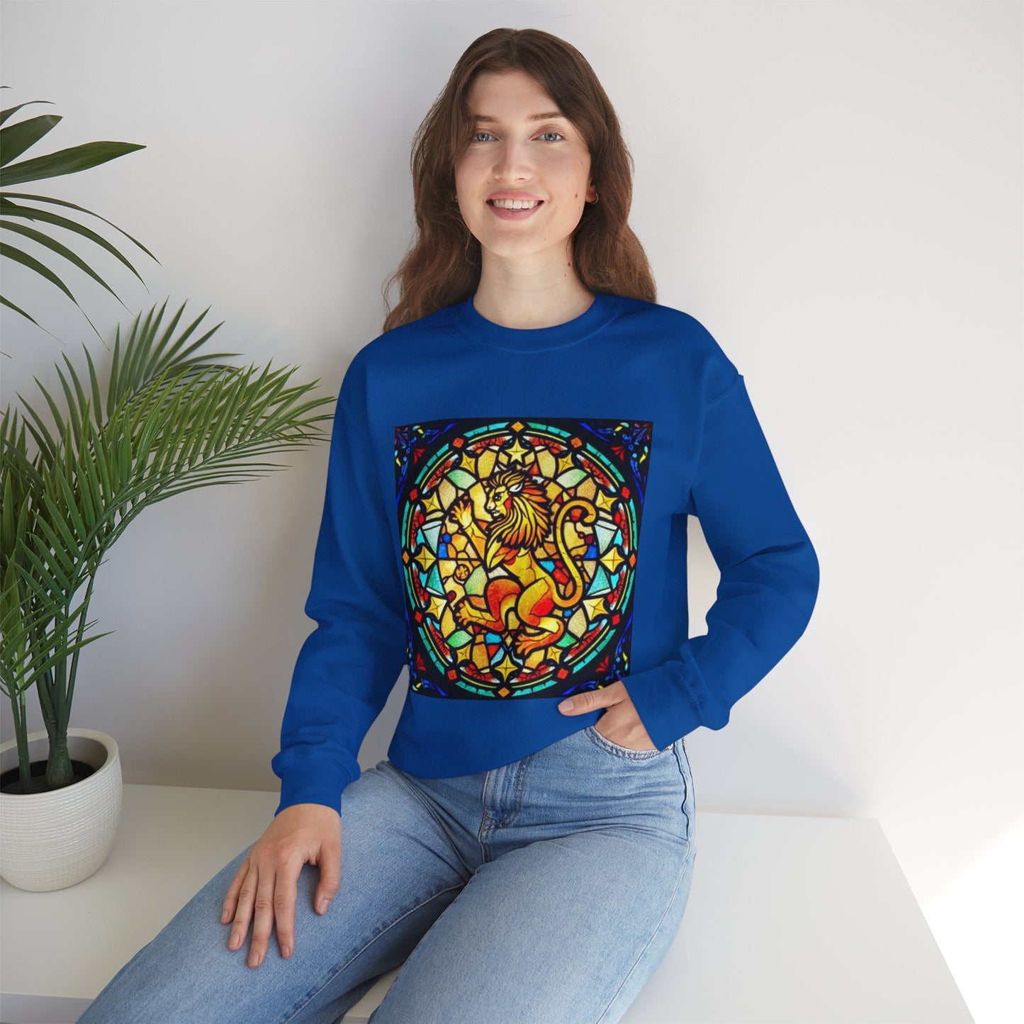 Unisex Heavy Blend™ Crewneck Sweatshirt, Glass 1, Leo Zodiac Design