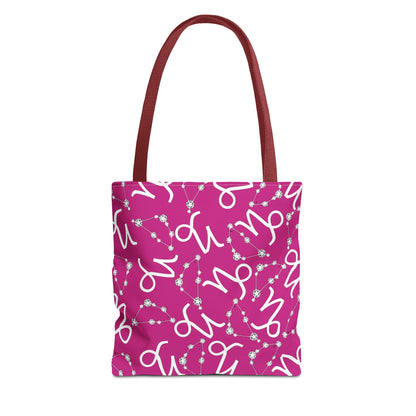Tote Bag, Capricorn Zodiac Sign, AOP, (Pink, White)