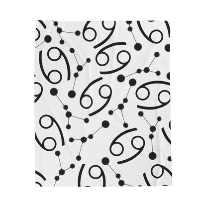Velveteen Plush Blanket, Cancer Zodiac Sign, Constellation & Symbol, White, 100% polyester