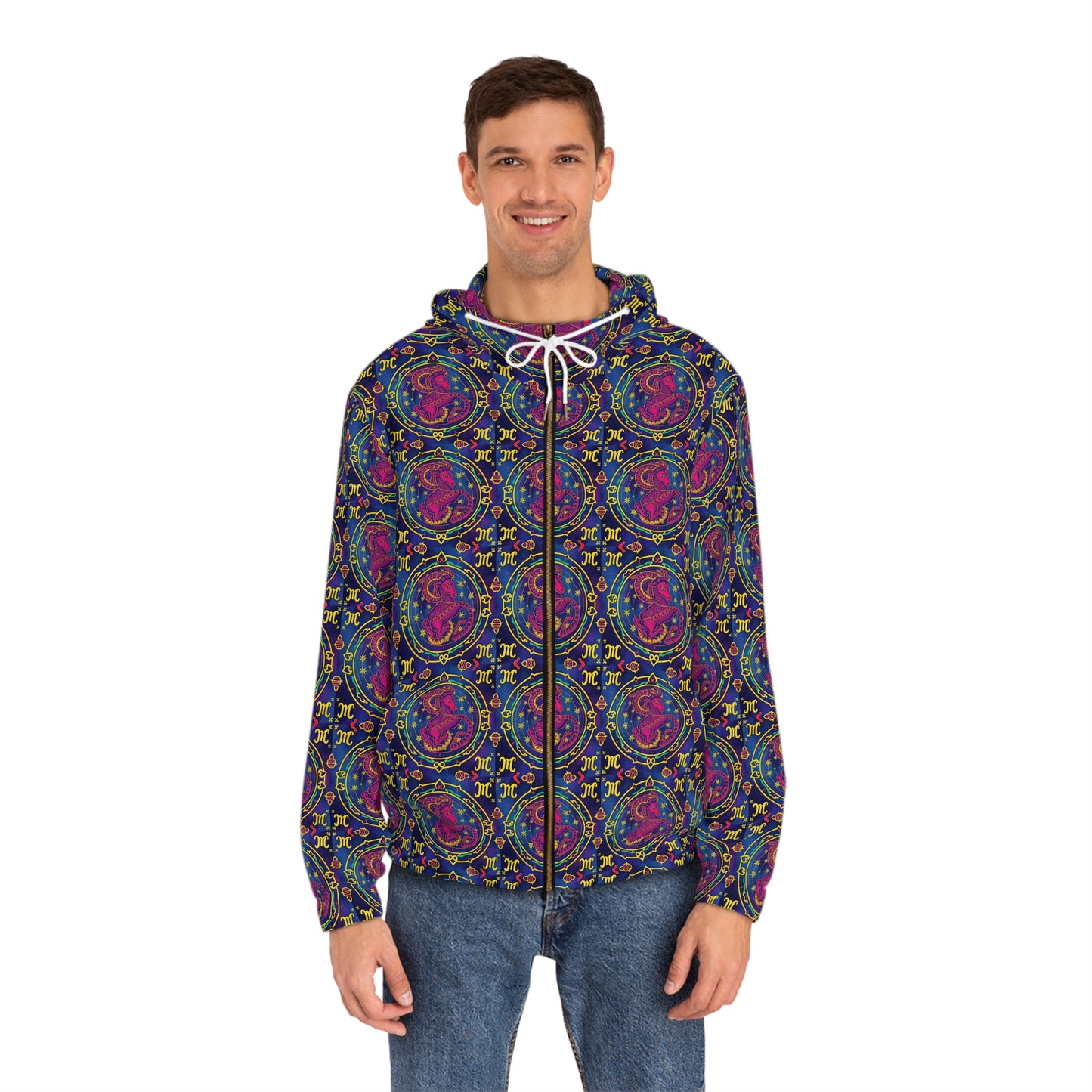 Full-Zip Hoodie (AOP), Capricorn, Zodiac v3, Pattern
