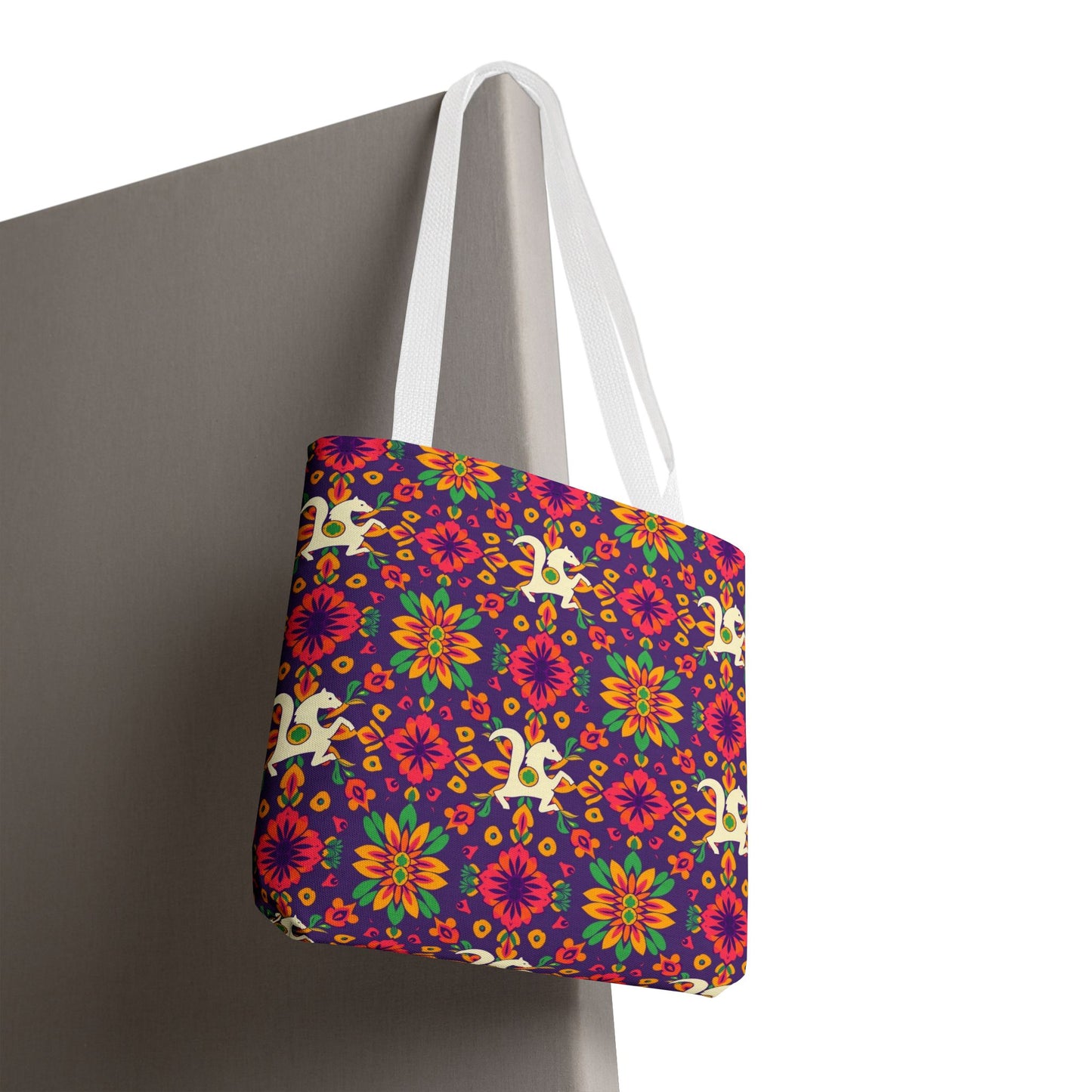Tote Bag (AOP), Aquarius, Zodiac v2, Flower Pattern