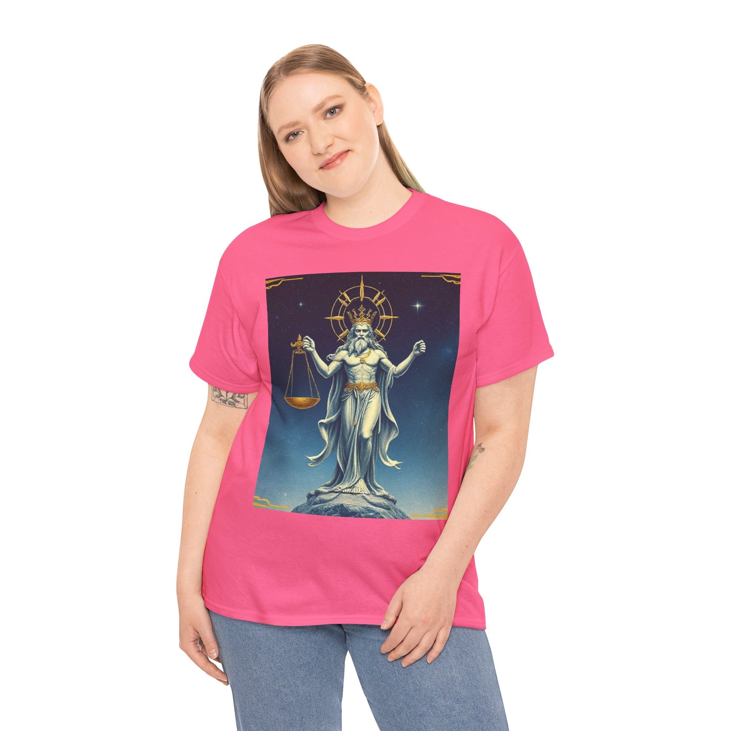 Unisex Heavy Cotton T-Shirt, Space, Libra God, Zodiac Design