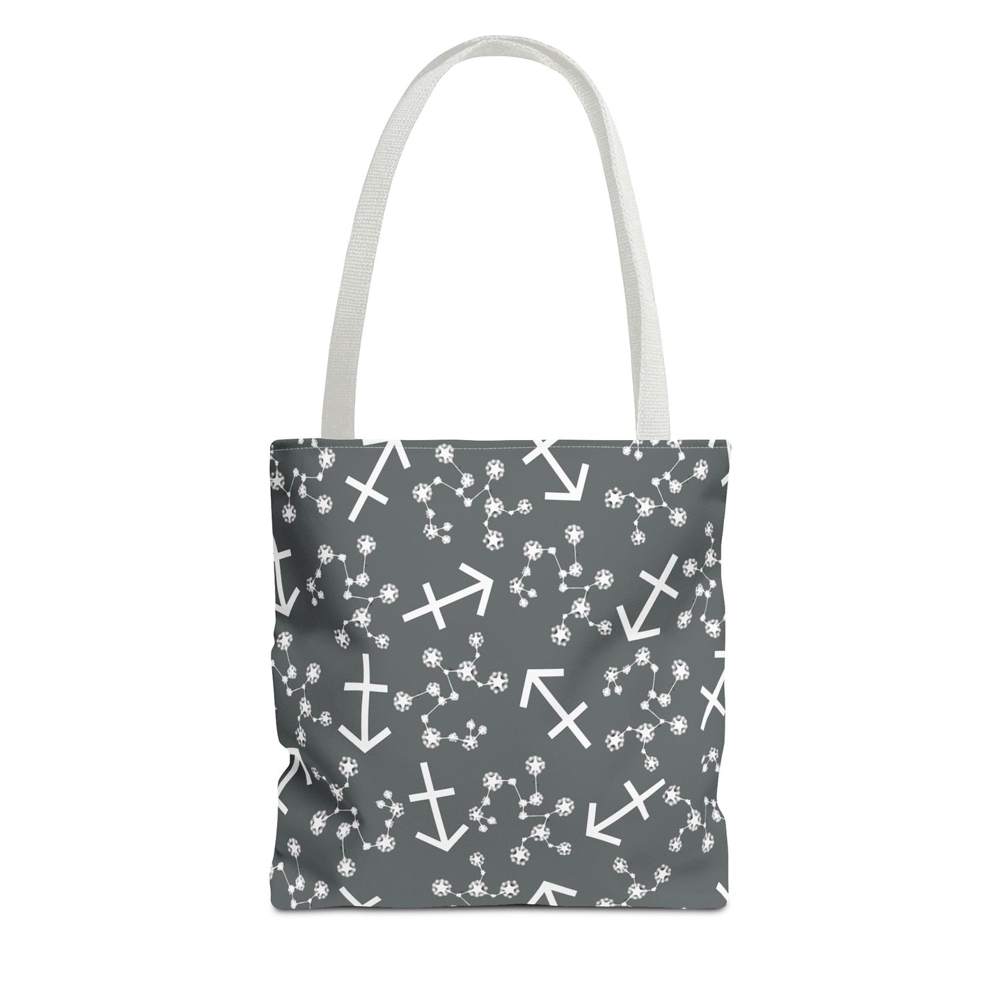 Tote Bag, Sagittarius Zodiac Sign, AOP, (Grey, White Print)