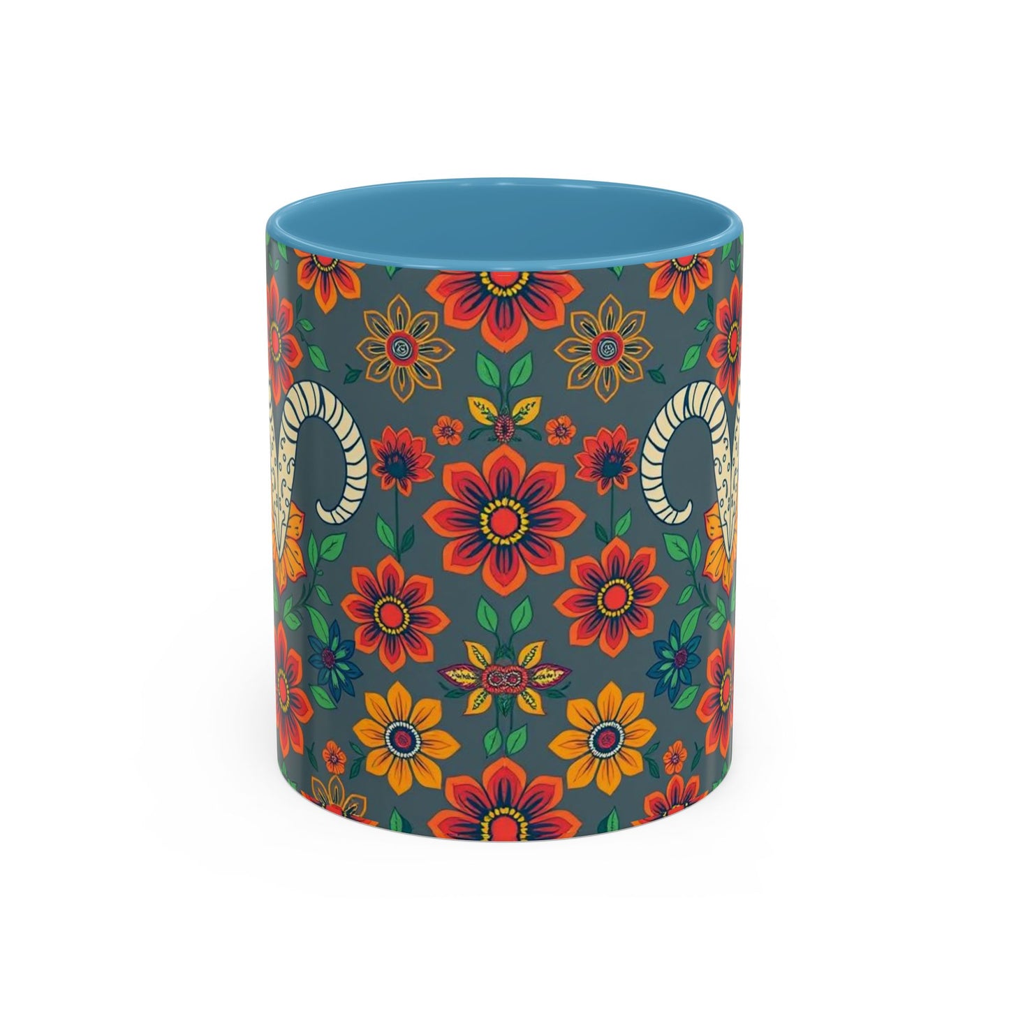 Accent Coffee Mug, Aries, Zodiac v4, Flower Pattern, (11, 15oz)