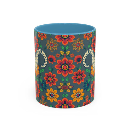 Accent Coffee Mug, Aries, Zodiac v4, Flower Pattern, (11, 15oz)
