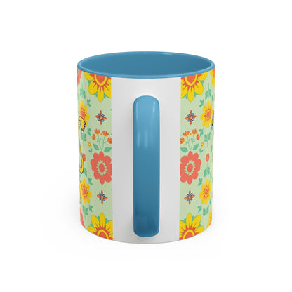 Accent Coffee Mug, Leo, Zodiac v2, Flower Pattern, (11, 15oz)